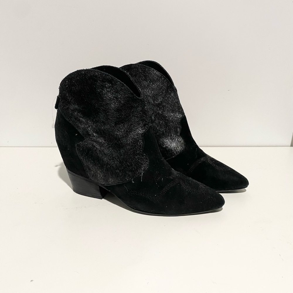 Lola Cruz Jewel Shoes Ivy Leather Fur Booties Ankle‎ 38 Black - Picture 10 of 10